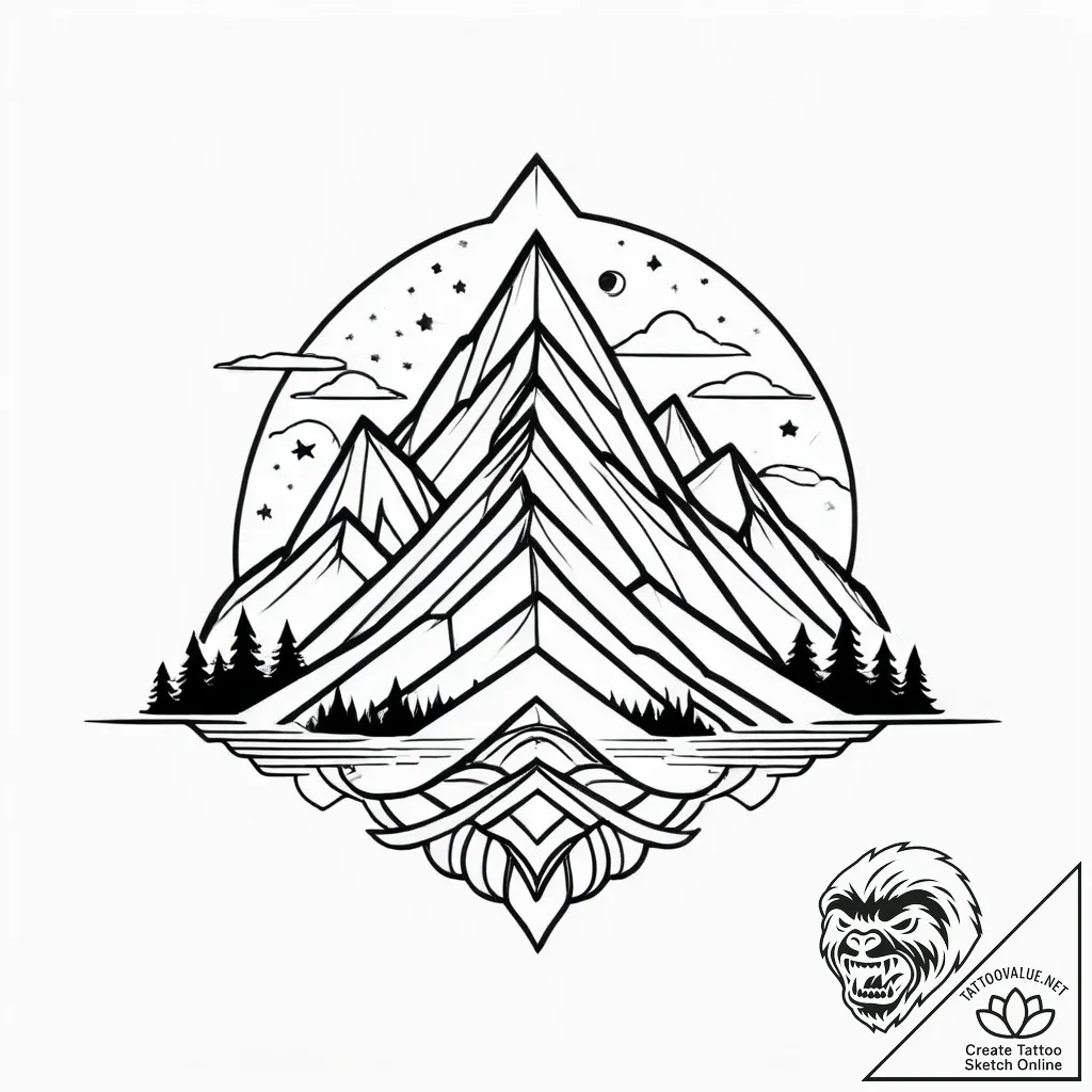 Mountains, concept art for tattoo, linework t... - style Jagger Old - tattoo sketch (03.11.2025 10:48)