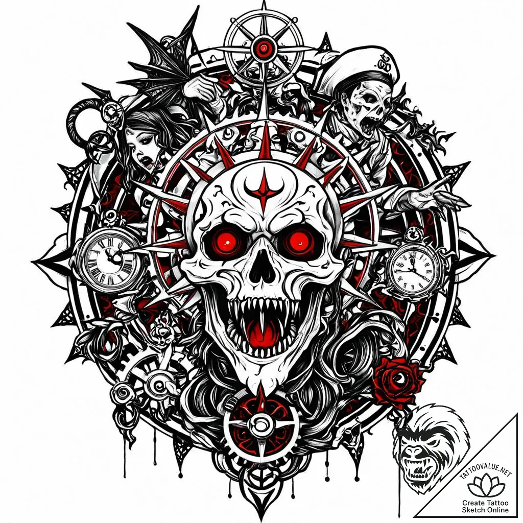 Chronos devouring his own clockwork children,... - style Jaeger Mini - tattoo sketch (03.11.2025 11:03)