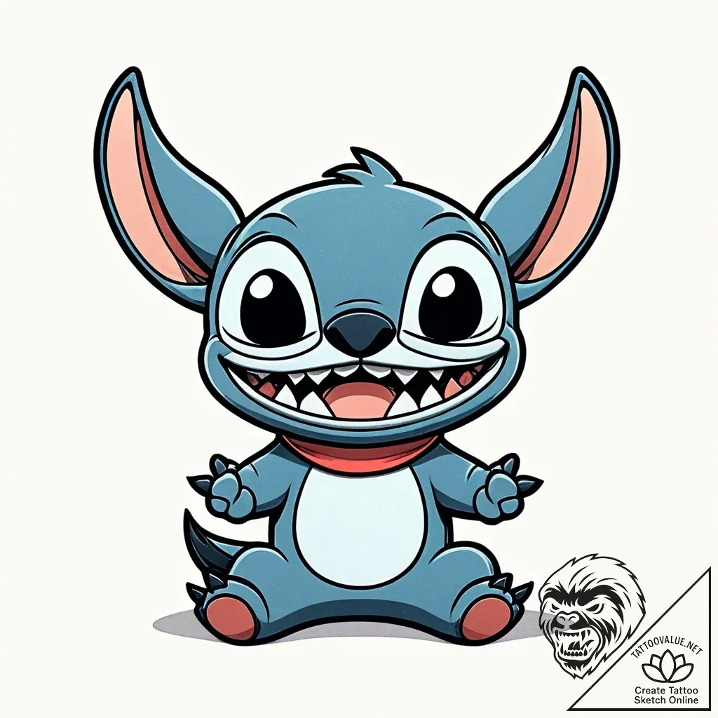Tattoo sketch, stitch with mischievous grin,... - style Jaeger Simple - tattoo sketch (03.11.2025 11:38)
