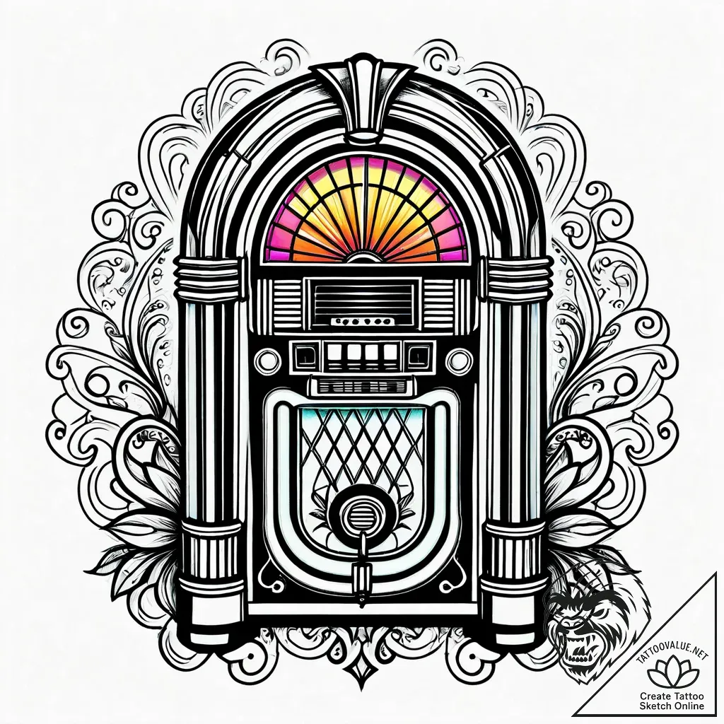 Tat tattoo sketch, retro loverвђ™s jukebox gl... - style Jaeger Simple - tattoo sketch (03.11.2025 11:58)