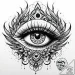 Phoenix eye devouring celestial bloom, tattoo… – style Jaeger Mini – tattoo sketch (03.11.2025 12:03)