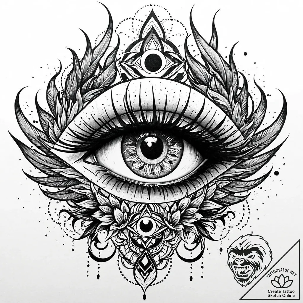 Phoenix eye devouring celestial bloom, tattoo... - style Jaeger Mini - tattoo sketch (03.11.2025 12:03)