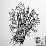 Oak relic held by skeletal hand, tattoo drawi… – style Jaeger Simple – tattoo sketch (03.11.2025 12:18)