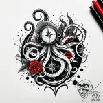 Kraken tentacle curling around compass, tatto… – style Jaeger Simple – tattoo sketch (03.11.2025 12:58)