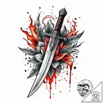 Blood-forged dagger with a handle of carved b… – style Jaeger Mini – tattoo sketch (03.11.2025 14:23)