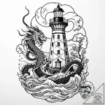 Lighthouse swallowed by kraken, ink illustrat… – style Jaeger Mini – tattoo sketch (03.11.2025 14:43)