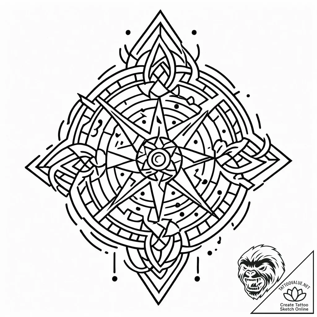 Unbroken runes beneath spectral storm, tattoo... - style Jaeger Mini - tattoo sketch (03.11.2025 15:03)