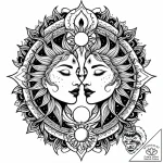 Stylized sun and moon in a lover’s embrace, c… – style Jaeger Mini – tattoo sketch (03.11.2025 15:23)