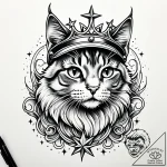 Angelic cat with star crown, tattoo line art,… – style Jaeger Simple – tattoo sketch (03.11.2025 15:38)