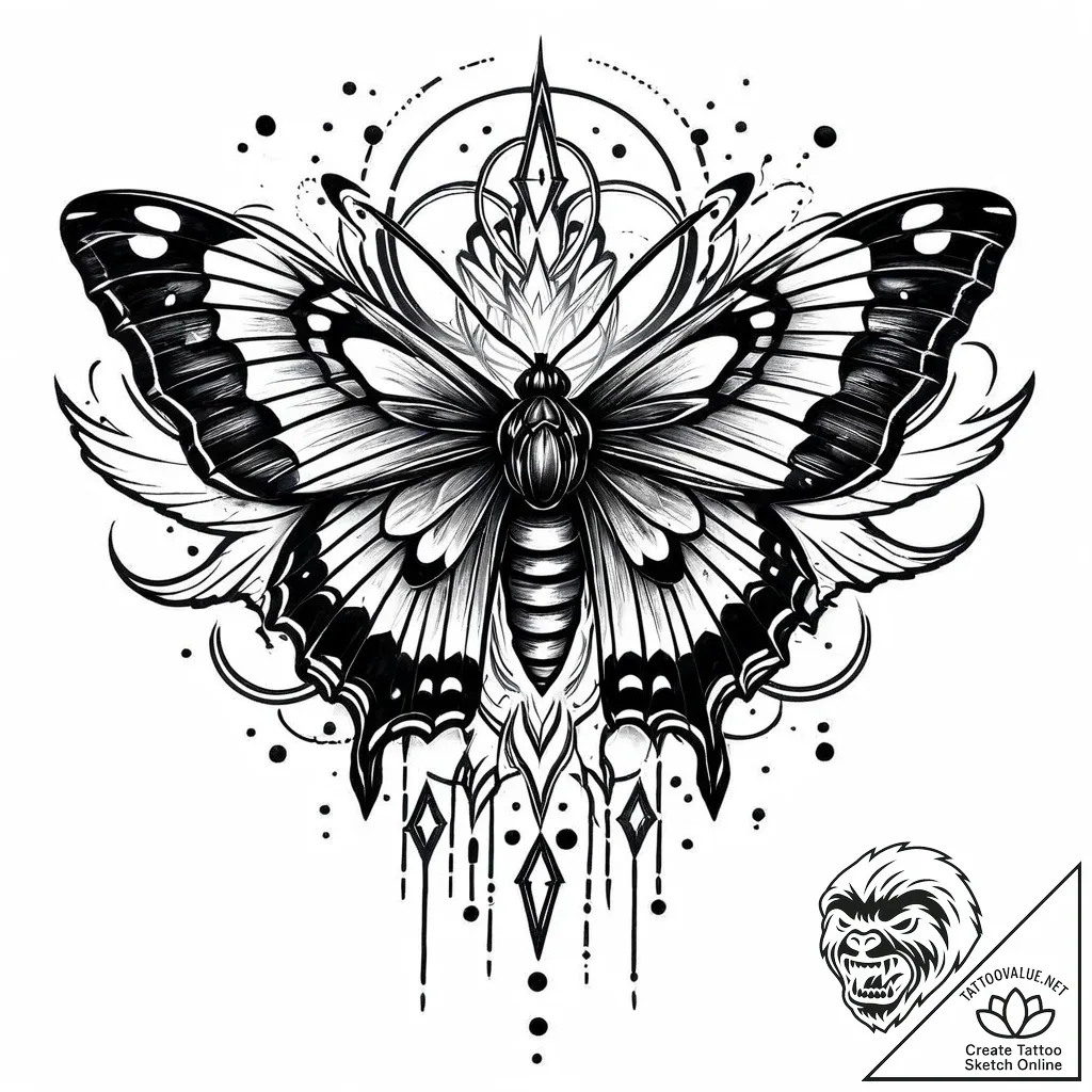 Apocalyptic moth flying through electric stor... - style Jaeger Mini - tattoo sketch (03.11.2025 15:43)