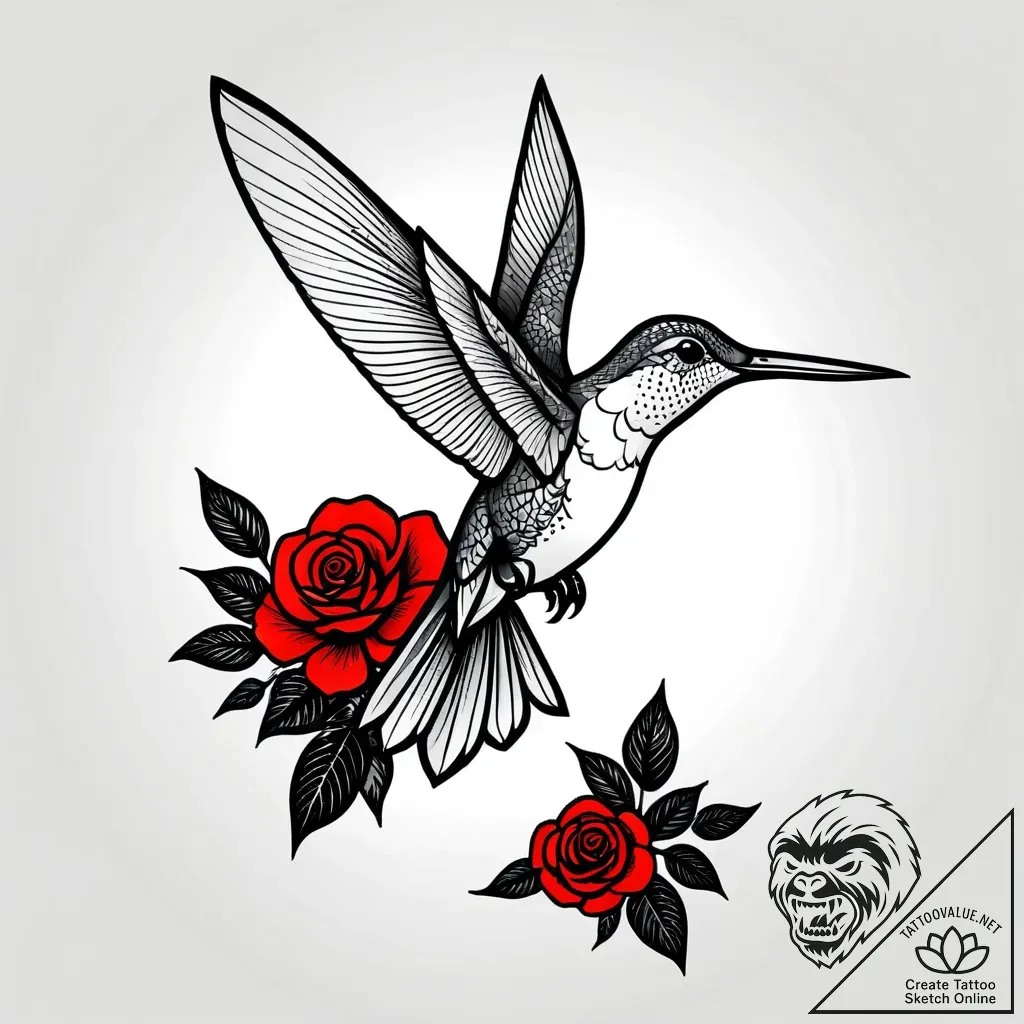 A hummingbird drinking from a hibiscus flower... - style Jagger Old - tattoo sketch (03.11.2025 15:48)