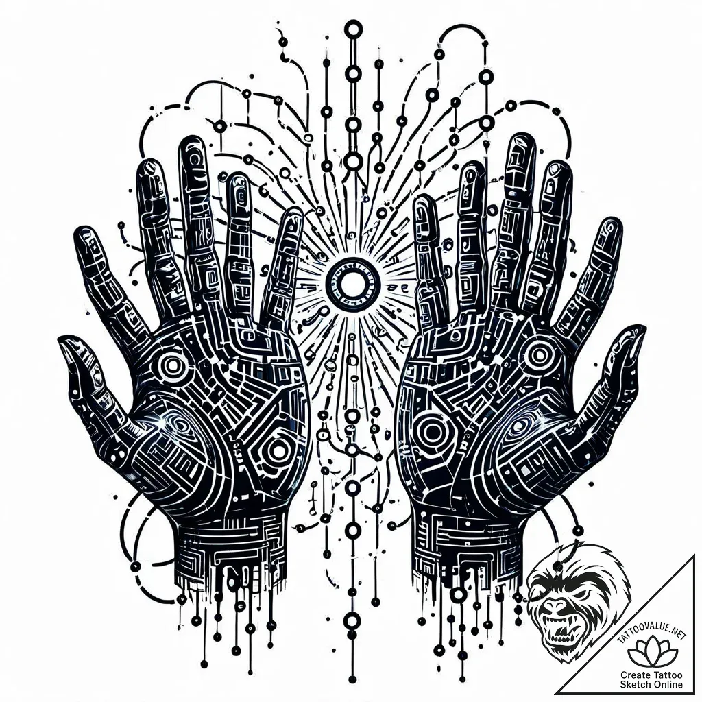 Tat tattoo sketch, glowing binary code flowin... - style Jaeger Mini - tattoo sketch (03.11.2025 16:03)