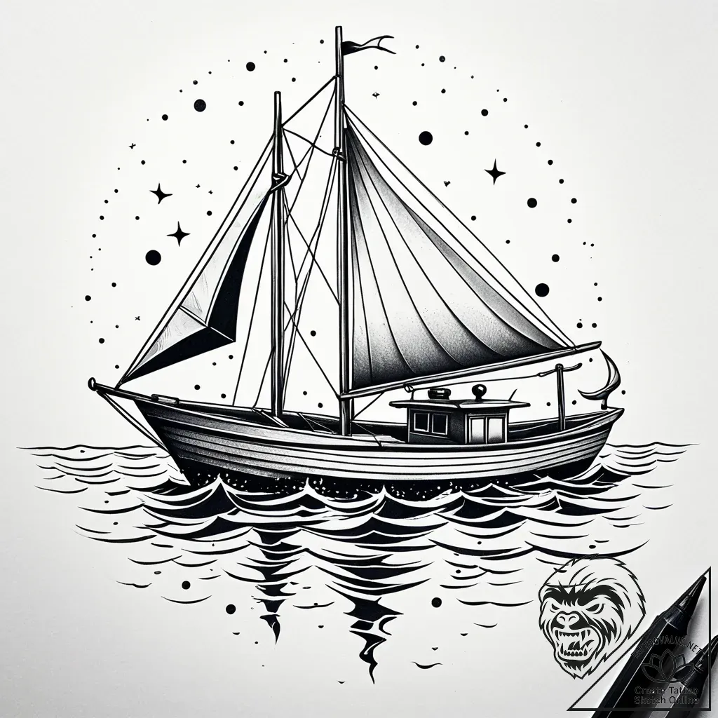 Origami paper boat sailing on a gentle ripple... - style Jaeger Simple - tattoo sketch (03.11.2025 16:18)