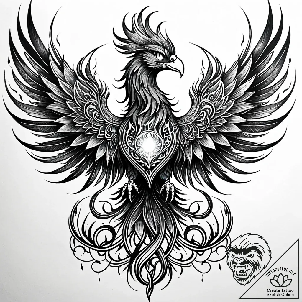 Tat tattoo sketch, mystical phoenix with flam... - style Jaeger Simple - tattoo sketch (03.11.2025 16:38)