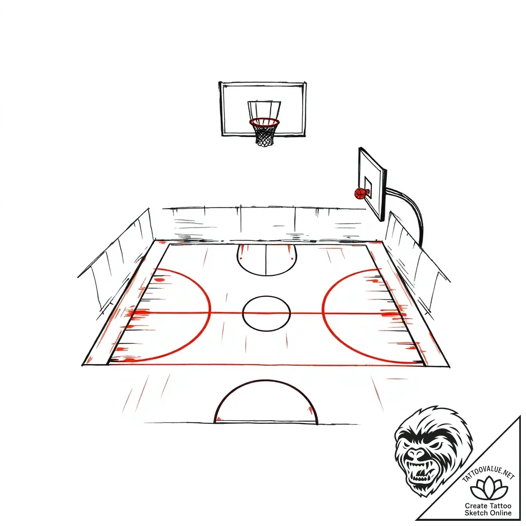 A classic basketball court, game,, tattoo ske... - style Flux Inscriptions - tattoo sketch (03.11.2025 17:53)