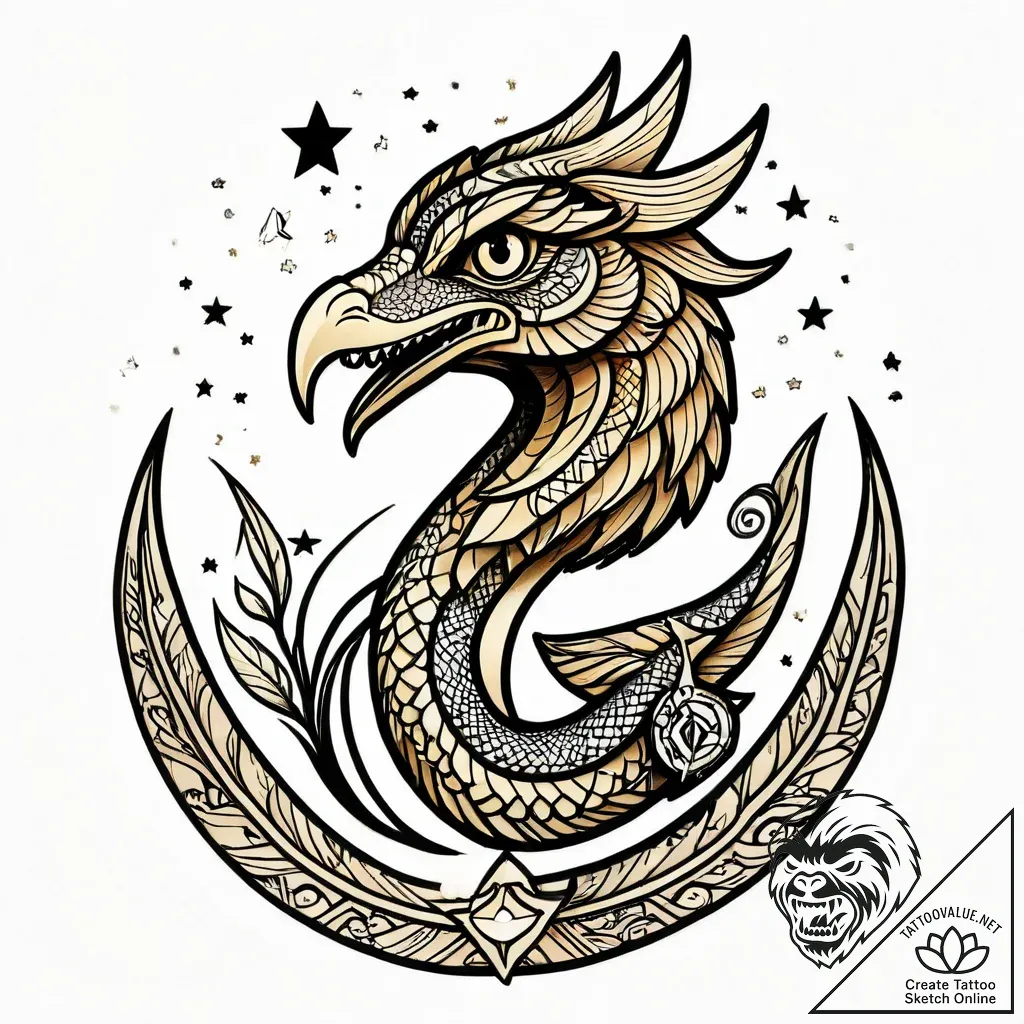 Feathered serpent weaving through stars, tatt... - style Jagger Old - tattoo sketch (03.11.2025 18:08)