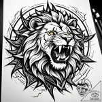 Apocalyptic lion roaring at fractured sun, ta… – style Jaeger Simple – tattoo sketch (03.11.2025 18:18)