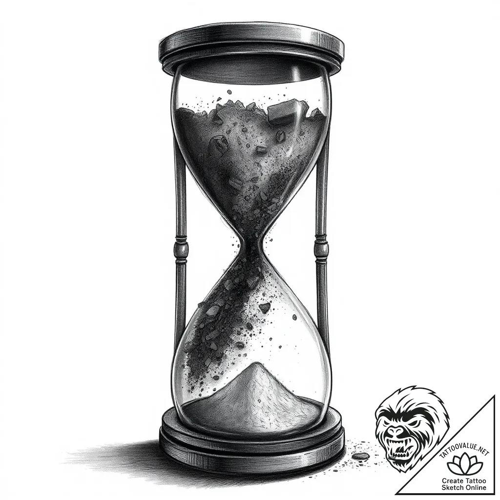 An hourglass filled with city dust instead of... - style Flux Inscriptions - tattoo sketch (03.11.2025 18:53)