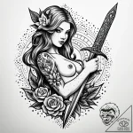 Nymph dagger beneath spectral bloom, tattoo s… – style Jaeger Simple – tattoo sketch (03.11.2025 18:58)