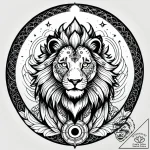 Tattoo sketch, lion with solar halo and glowi… – style Jagger Old – tattoo sketch (03.11.2025 19:08)
