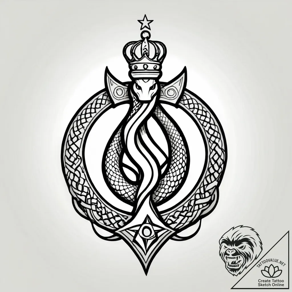 Knotwork serpent crowned in stars, artistic t... - style Jagger Old - tattoo sketch (03.11.2025 19:28)