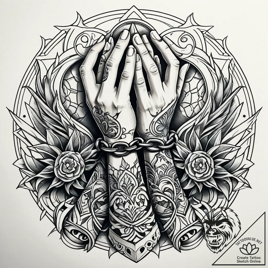 Chained hands breaking free, tattoo sketch de... - style Jaeger Simple - tattoo sketch (03.11.2025 19:38)