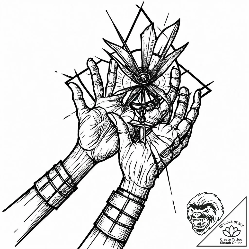 Puppet master's hands controlling a human sil... - style Jaeger Mini - tattoo sketch (03.11.2025 20:03)