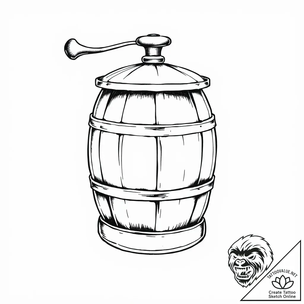 A classic butter churn, old-fashioned,, tatto... - style Flux Inscriptions - tattoo sketch (03.11.2025 20:14)