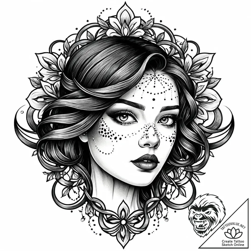 Old portrait with hollow eyes, concept art fo... - style Jaeger Mini - tattoo sketch (03.11.2025 20:23)