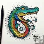 Crocodile with glowing hieroglyphs on its sca… – style Jaeger Simple – tattoo sketch (03.11.2025 21:18)