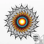 Blood sun with spiral flares, concept art for… – style Jaeger Mini – tattoo sketch (03.11.2025 21:23)
