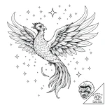 Astral phoenix spiraling through stars, tatto… – style Flux Inscriptions – tattoo sketch (03.11.2025 21:33)