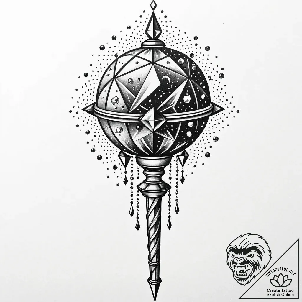 Scepter with a crystal that holds a storm, ta... - style Jaeger Mini - tattoo sketch (03.11.2025 21:43)