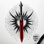 Haunted blade beneath celestial gate, ink ill… – style Jaeger Simple – tattoo sketch (03.11.2025 21:58)