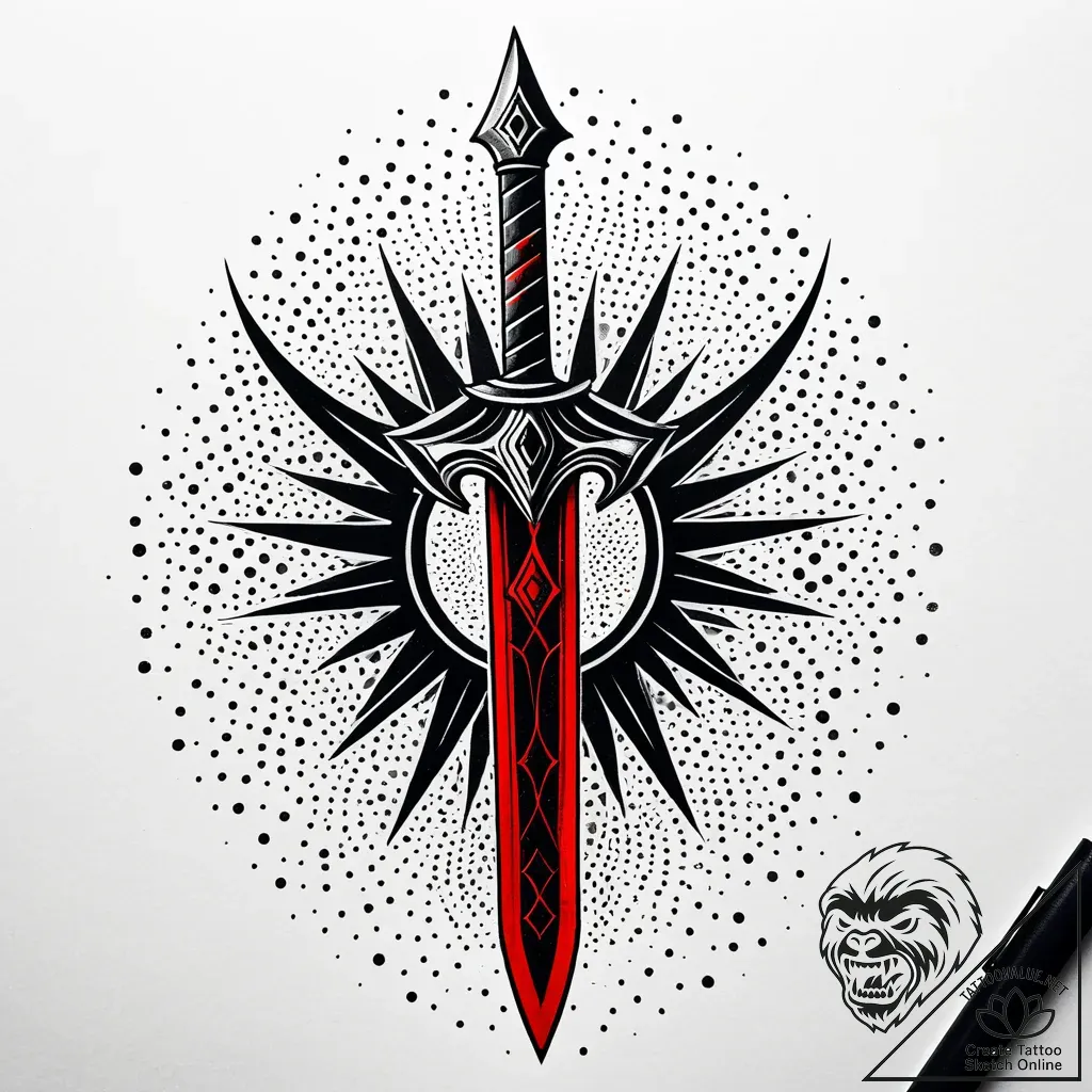 Haunted blade beneath celestial gate, ink ill... - style Jaeger Simple - tattoo sketch (03.11.2025 21:58)