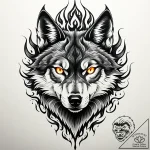 Arcane wolf with flaming eyes, artistic tatto… – style Jaeger Mini – tattoo sketch (03.11.2025 22:03)