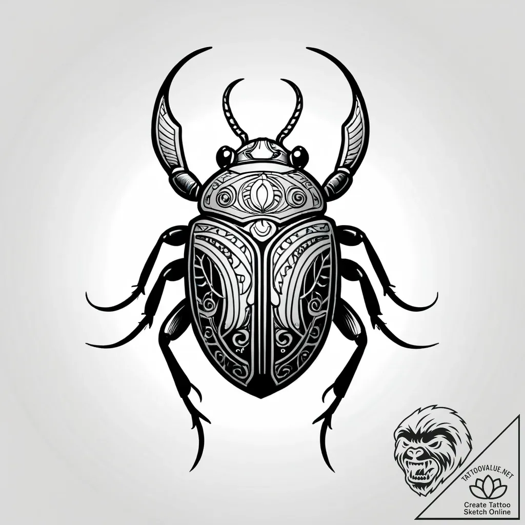 Scarab beetle pushing a black sun, tattoo dra... - style Jagger Old - tattoo sketch (03.11.2025 22:28)