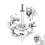 A sacrificial dagger on an altar, tattoo draw… – style Flux Inscriptions – tattoo sketch (03.11.2025 22:33)