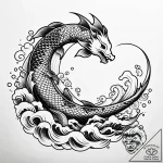 Koi leaping across crescent moon, concept art… – style Jaeger Simple – tattoo sketch (03.11.2025 22:38)