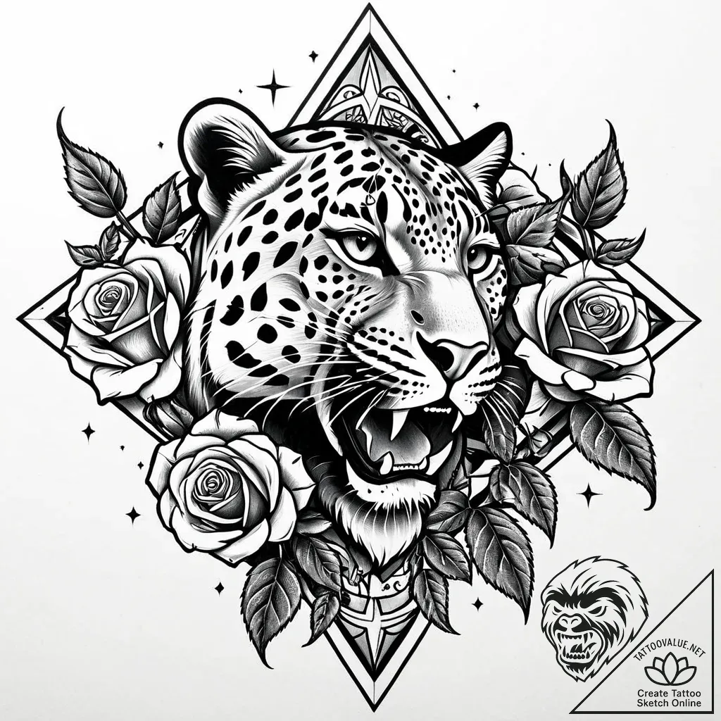 Leopard shadow stalking stars, artistic tatto... - style Jaeger Mini - tattoo sketch (03.11.2025 22:43)
