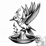 A whimsical bird in a birdbath splashing, ref… – style Jagger Old – tattoo sketch (03.11.2025 22:48)
