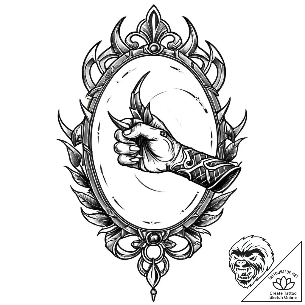 Mirror talon gripping relic, tattoo drawing o... - style Jaeger Mini - tattoo sketch (03.11.2025 23:03)