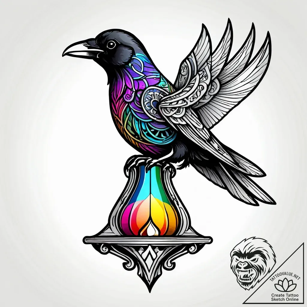 Bone raven perched on hourglass, ink illustra... - style Jagger Old - tattoo sketch (03.11.2025 23:08)