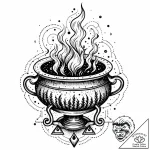 Alchemy cauldron with spectral smoke, tattoo… – style Jaeger Mini – tattoo sketch (03.11.2025 23:23)