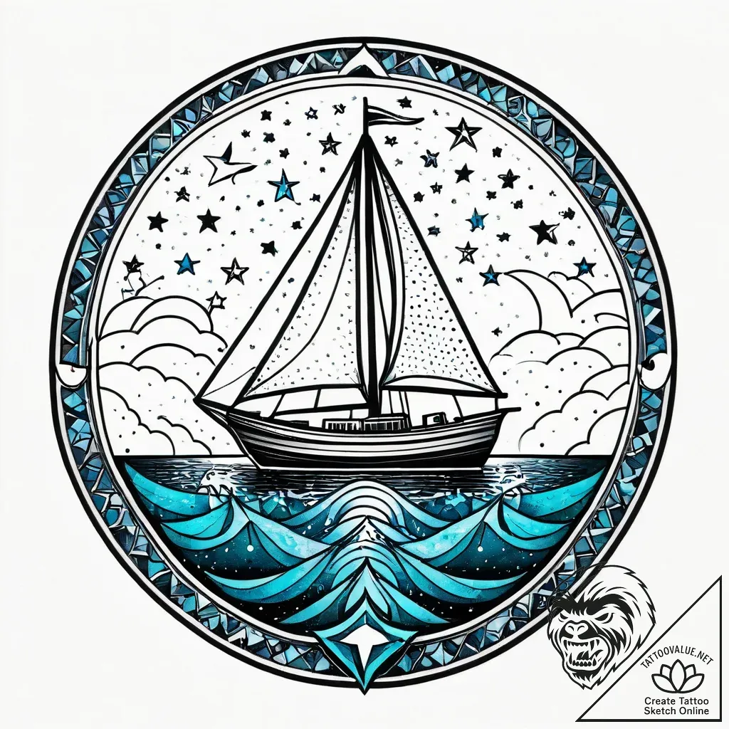 Underground well beneath starlit sky, tattoo... - style Jagger Old - tattoo sketch (03.11.2025 23:28)