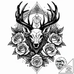 Abyssal stag standing in shadows, ink illustr… – style Jaeger Mini – tattoo sketch (03.11.2025 23:43)