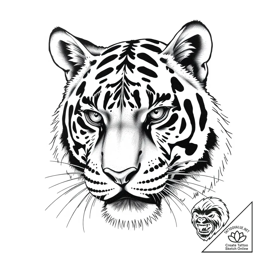 Tattoo sketch, tigress with fierce eyes close... - style Flux Inscriptions - tattoo sketch (04.11.2025 00:13)