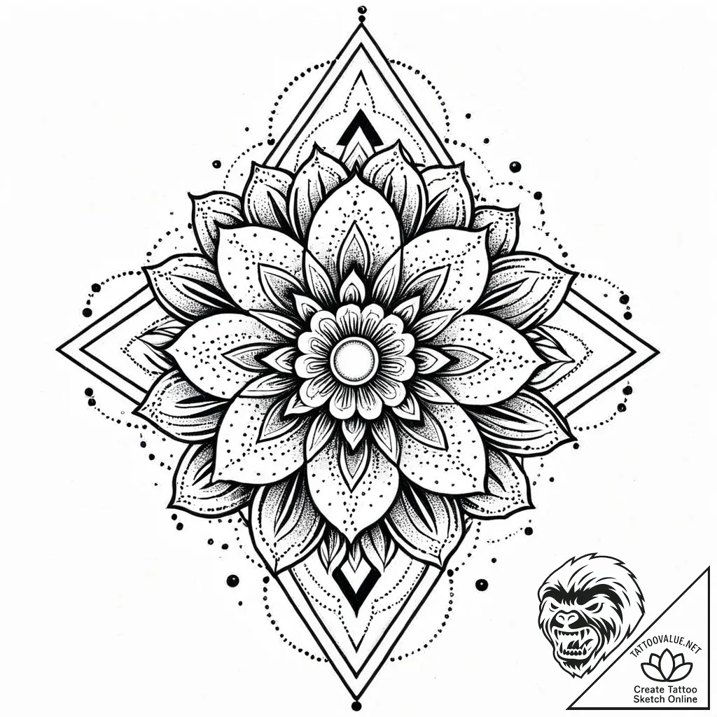Hidden relic beneath celestial bloom, concept... - style Jaeger Mini - tattoo sketch (04.11.2025 00:23)