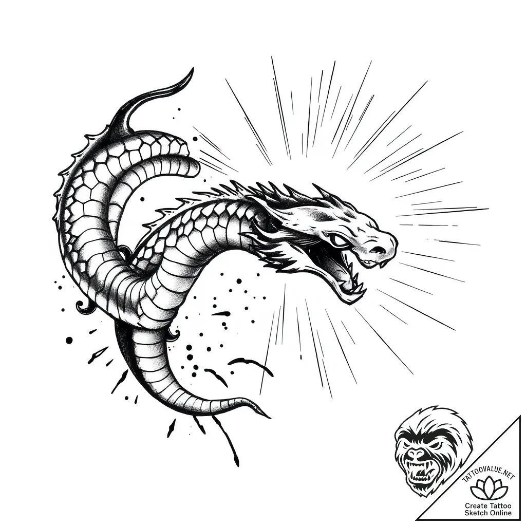 Animated serpent breaking light barrier, tatt... - style Flux Inscriptions - tattoo sketch (04.11.2025 00:53)