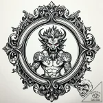 Baroque mirror with demon trapped, artistic t… – style Jaeger Simple – tattoo sketch (04.11.2025 01:18)